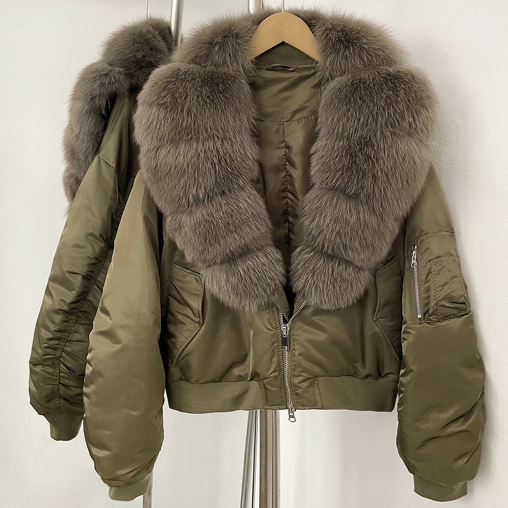 OFTBUY Short Thickened Warm Puffer Jacket Female New Autumn Winter Real Fox Fur Collar Clothes Women Natural Fur Duck Down Coat