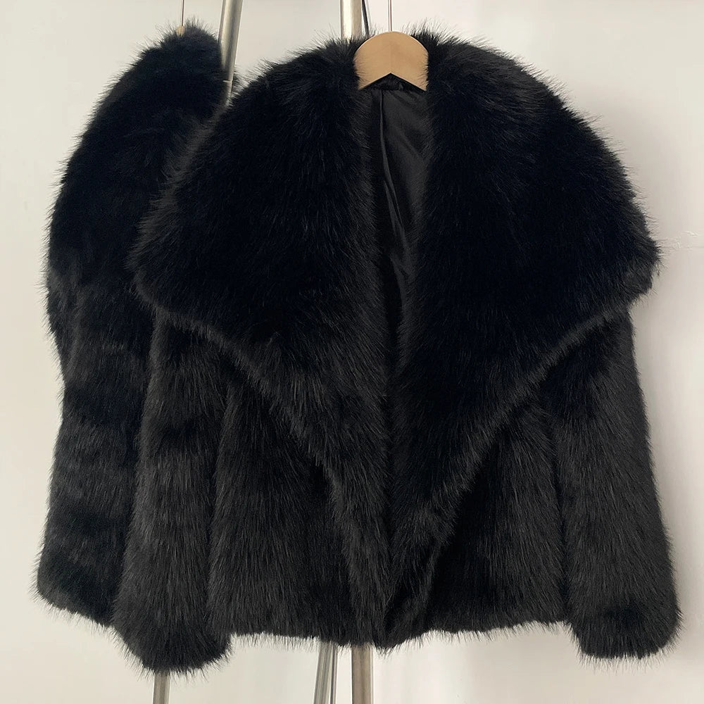 OFTBUY High Street Luxury Big Fur Collar Faux Fox Fur Jacket Female Overcoats Winter Clothes New Fashion Gradient Fluffy Fur Coat Women