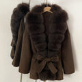 OFTBUY New Autumn Winter Clothes Women Big Natural Fox Fur Pinnacle 100% Wool Coat Female Belt Real Fur Collar Woolen Jacket