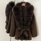 OFTBUY New Autumn Winter Clothes Women Big Natural Fox Fur Pinnacle 100% Wool Coat Female Belt Real Fur Collar Woolen Jacket