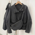 OFTBUY Short Zipper Real Fox Fur Woolen Jacket Fashion Casual Long Sleeves Woo Coat Female with Bag New Autumn Clothes Women