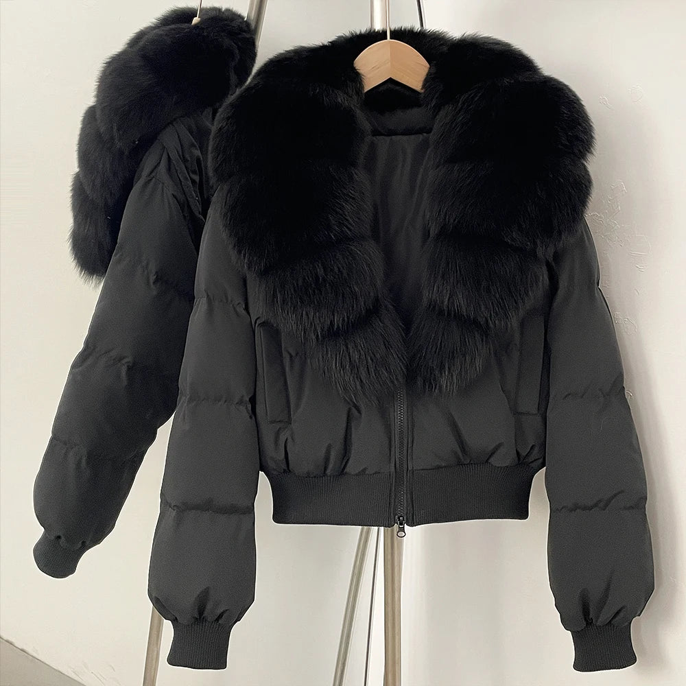 OFTBUY Knit Cuff Short Real Fox Fur Collar Duck Down Coat Female New Autumn Winter Clothes Women Genuine Fur Puffer Jacket