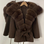 OFTBUY Belt Real Fox Fur Wool Coat Female New Autumn Winter Warm Clothes Women Natural Fox Fur Collar Cashmere Woolen Jacket