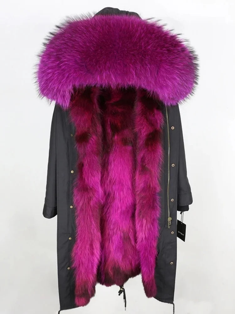 OFTBUY Real Fur Coat Winter Jacket Women Long Parka Waterproof Big Natural Raccoon Fur Collar Hood Thick Warm Real Fox Fur Liner coat