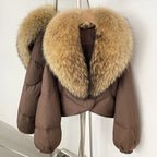 OFTBUY New Winter Real Fox Fur Short Puffer Jackets Women Natural Thick Warm 90% White Duck Down Cropped Loose Waterproof Coat
