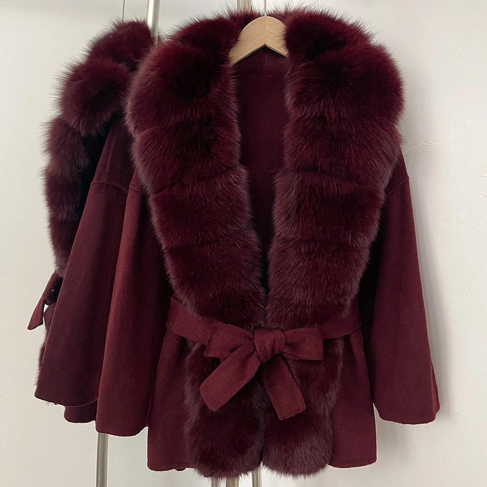 OFTBUY New Autumn Winter Top Clothes Women Luxury Natural Fox Fur Woolen Jacket Female Thick Warm Real Fur Cashmere Wool Coat