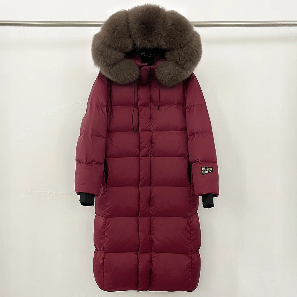 OFTBUY Natural Fox Fur Coat New Winter Clothes Women Fashion Long Hooded White Duck Down Overcoat Real Fur Puffer Jacket Female