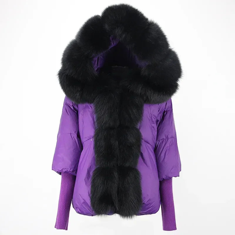 OFTBUY Hooded Natural Thick Winter Jacket Women Outerwear Real Fox Fur Coat Woman Warm Loose Oversize Duck Down Coat Streetwear