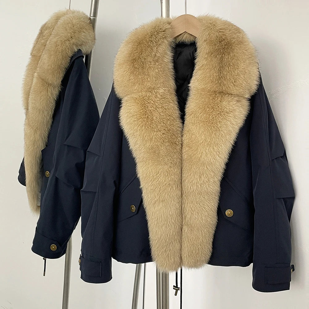 OFTBUY Down Jacket Women Real Fox Fur Collar Autumn Winter White Duck Down Coat Warm Puffer Jacket Female Waterproof  Feathers