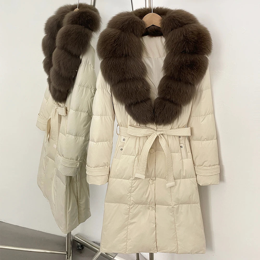 OFTBUY Thickened Warm Duck Down Coat Female Luxury Long Belt New Winter Natural Fox Fur Clothes Women Silm Puffer Jacket Outwear