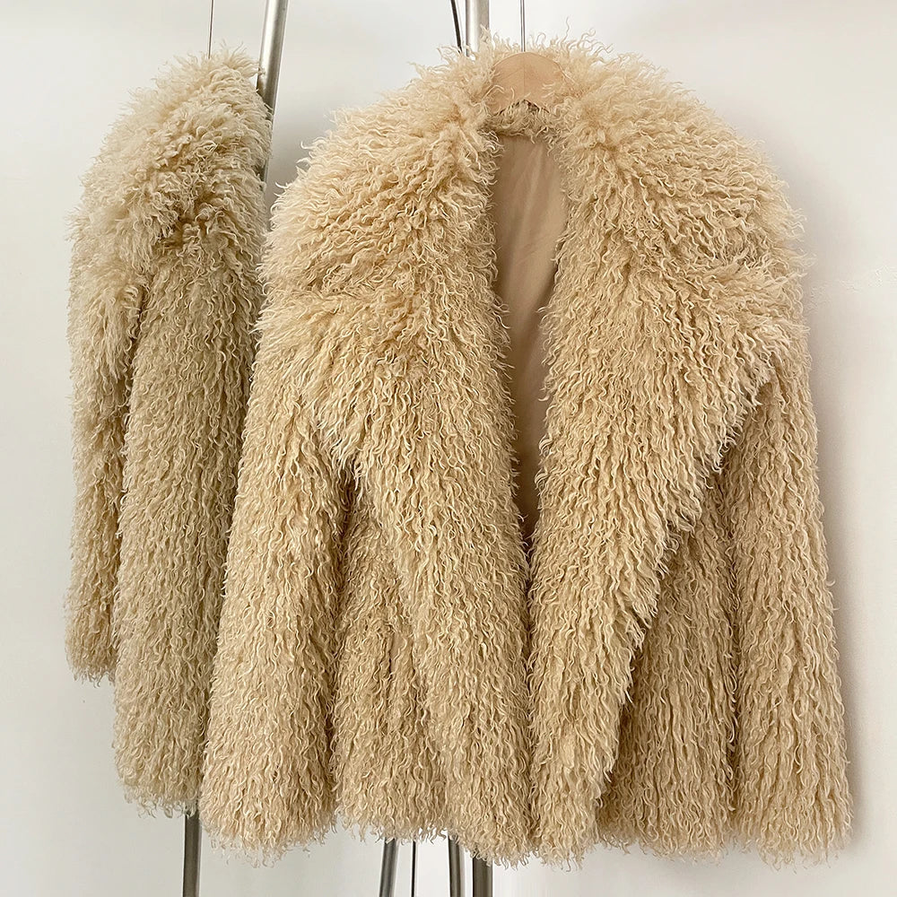 OFTBUY New Winter Clothes Women Fashion Faux Mongolia Sheep Fur Coat Warm Thick Fake Fur Jacket Long Sleeve Artificial Fur Overcoat