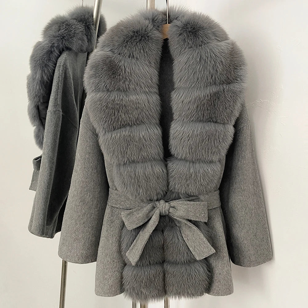 OFTBUY New Autumn Winter Top Clothes Women Luxury Natural Fox Fur Woolen Jacket Female Thick Warm Real Fur Cashmere Wool Coat