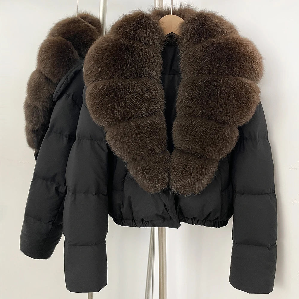 OFTBUY Big Natural Fox Fur Coat Women Autumn Winter Female Parkas 90% White Duck Down Jacket Feather Short Luxury Puffer Coat