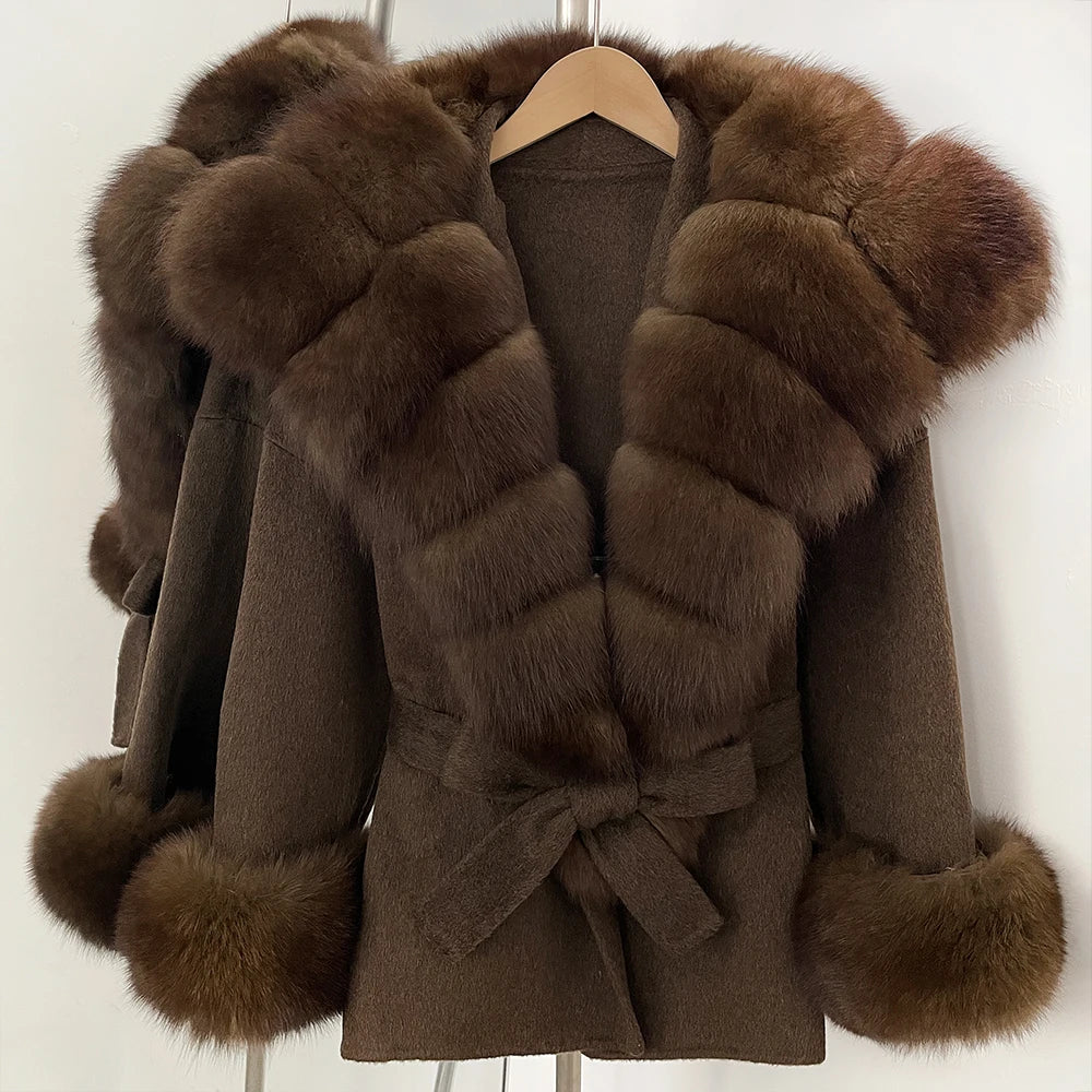 OFTBUY Luxury Real Fox Fur 100% Wool Coat Female New Autumn Winter Warm Woolen Clothes Women Long Sleeves Cashmere Woolen Jacket