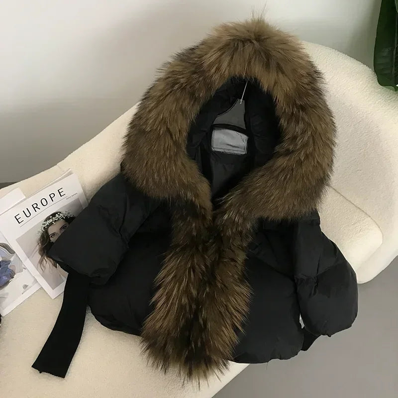 OFTBUY Hooded Natural Thick Winter Jacket Women Outerwear Real Fox Fur Coat Woman Warm Loose Oversize Duck Down Coat Streetwear