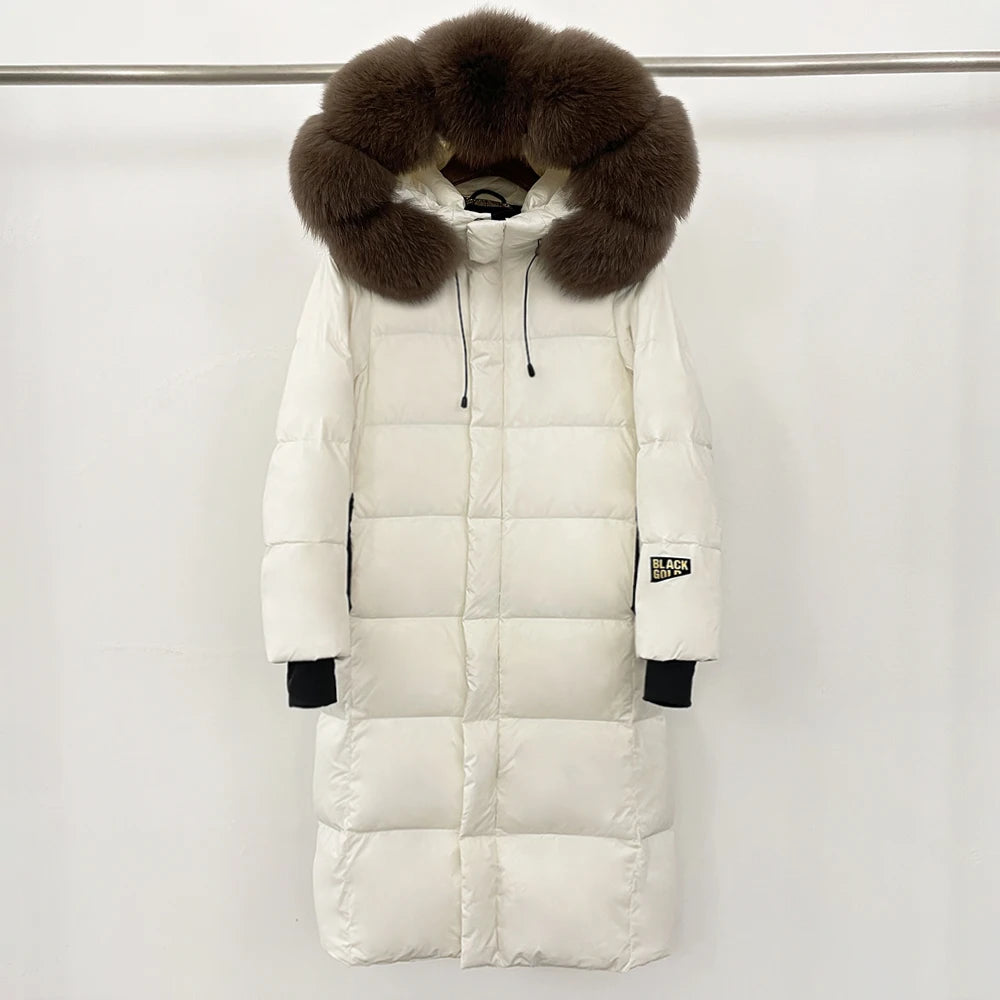 OFTBUY Natural Fox Fur Coat New Winter Clothes Women Fashion Long Hooded White Duck Down Overcoat Real Fur Puffer Jacket Female