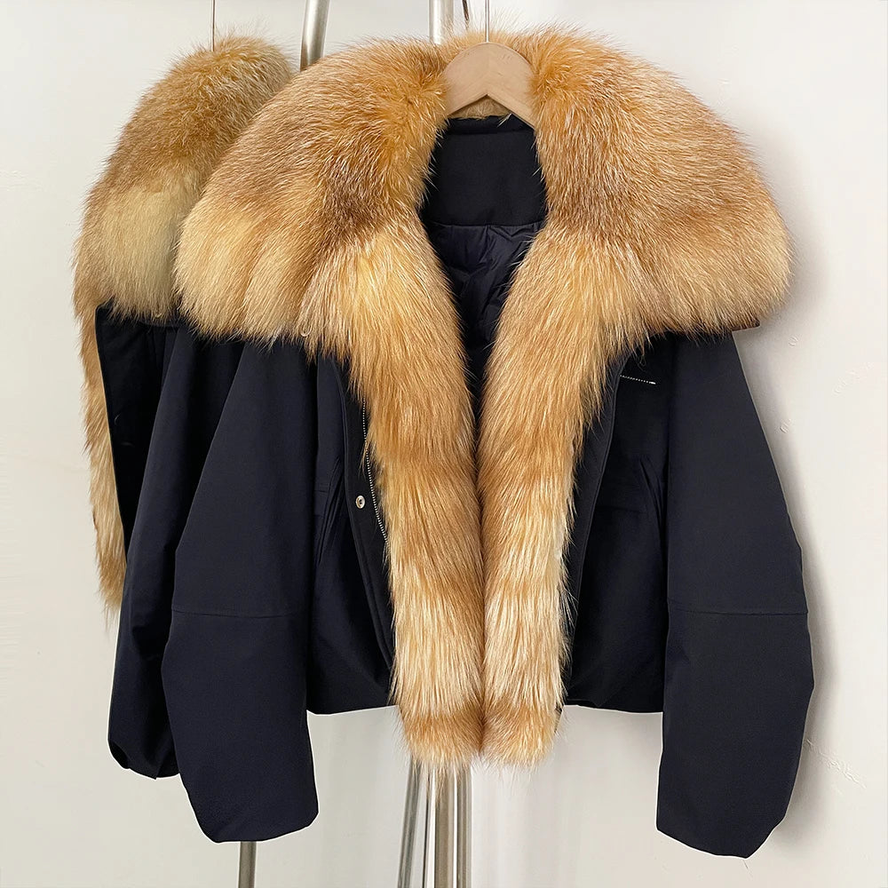 OFTBUY New Winter Warm Thickened Clothing Female Natural Fur Puffer Jacket Women's Dcuk Down Coat with Big Real Fox Fur Collar