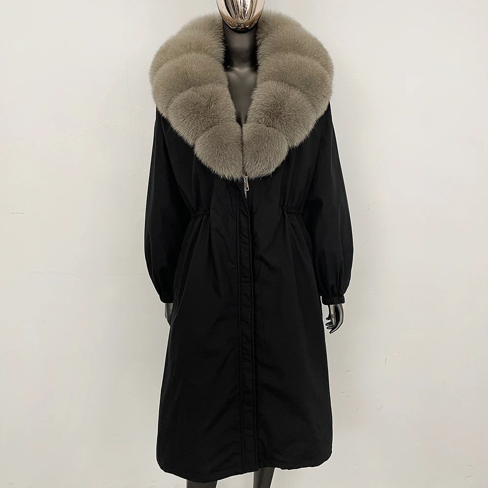 OFTBUY New Zipper Autumn Winter Clothes Women Natural Fox Fur Collar Goose Down Coat Long Warm Thickened Real Fur Puffer Jacket