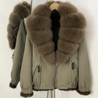 OFTBUY Luxury Real Fox Fur Collar Parka - Premium Real Rabbit Fur Lined Bomber Jacket for Extreme Cold