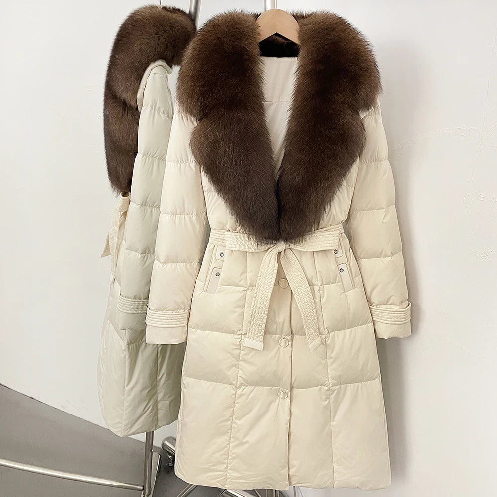 OFTBUY New Winter Real Fox Fur Long Clothes Women Belt Thickened Warm Natural Fur Duck Down Female Luxury Fashion Puffer Jacket