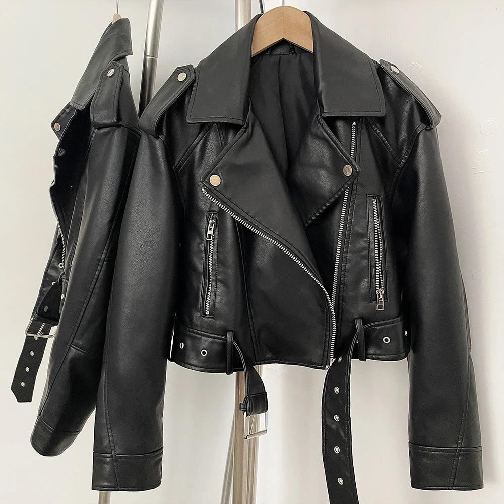 OFTBUY Fashion Faux Leather Jacket Female New Spring Autumn Long Sleeves Fake Leather Clothes Women Short Pu Leather Coat