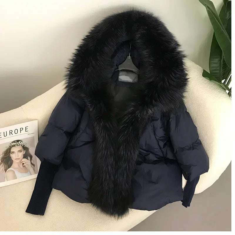 OFTBUY Hooded Natural Thick Winter Jacket Women Outerwear Real Fox Fur Coat Woman Warm Loose Oversize Duck Down Coat Streetwear