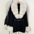 OFTBUY Belt Knit Warm Winter Luxury Casual Fashion Outerwear Sweater Female New Women's Knit Coat with Large Real Fox Fur Collar
