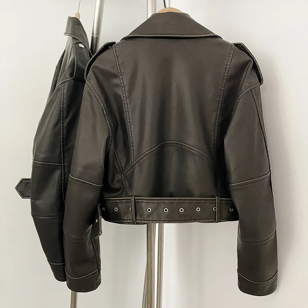 OFTBUY Fashion Faux Leather Jacket Female New Spring Autumn Long Sleeves Fake Leather Clothes Women Short Pu Leather Coat