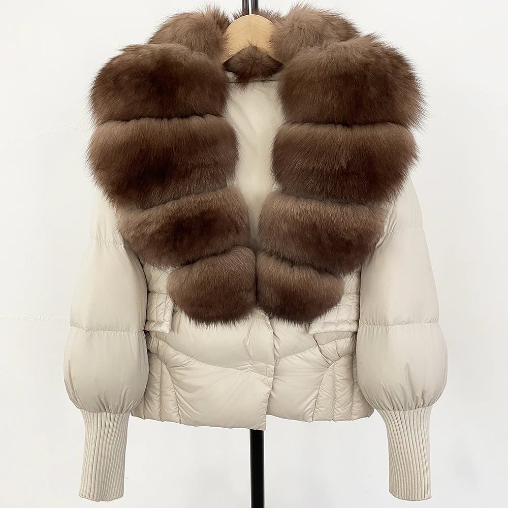 OFTBUY Big Natural Fox Fur Coat Women New Winter 90% White Duck Down Jacket Female Short Puffer Feather Coats Parkas