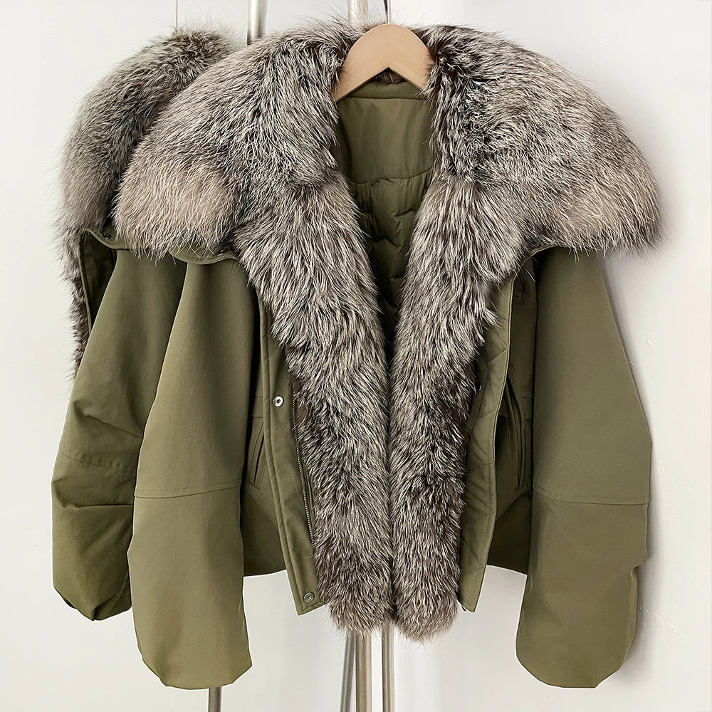 OFTBUY New Winter Warm Thickened Clothing Female Natural Fur Puffer Jacket Women's Dcuk Down Coat with Big Real Fox Fur Collar