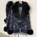 OFTBUY Women's Paisley Knit Cardigan with Real Fox Fur Trim Belted Sweater Coat Female New Luxury Clothes Winter Outerwear Lady