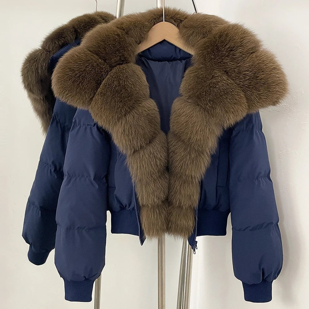 OFTBUY New Winter Real Fox Fur Hooded 90% White Duck Down Jacket Women Short Loose Puffer Coat Female Thicken Parkas
