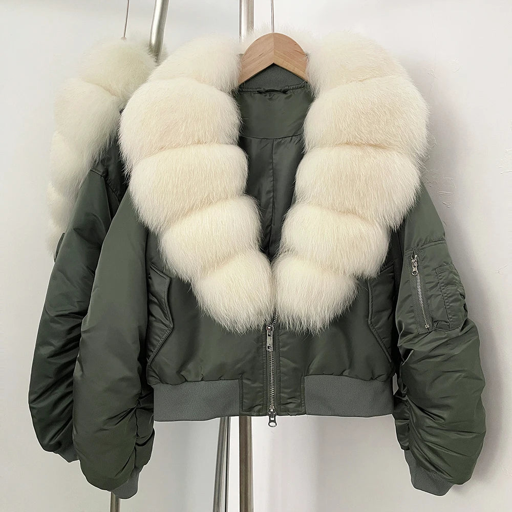 OFTBUY Short Thickened Warm Puffer Jacket Female New Autumn Winter Real Fox Fur Collar Clothes Women Natural Fur Duck Down Coat