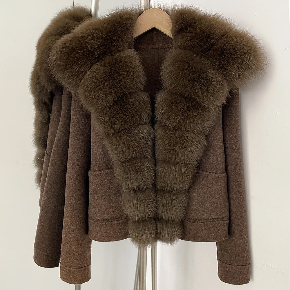 OFTBUY Pockets Luxury Warm Winter Fashion Outerwear female New Women's Cropped Double-Faced Wool Coat with Real Fox Fur Collar