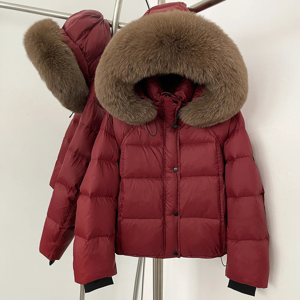 OFTBUY New Autumn Winter Top Clothing Women Tnickened Warm Fluffy Puffer Jacket Femlae Hooded Real Fox Fur Collar Down Caot