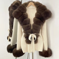OFTBUY cardigan women Sweater Female New Women's Knit Coat with Real Fox Fur collar Belt Luxury Warm Winter Fashion Outerwear
