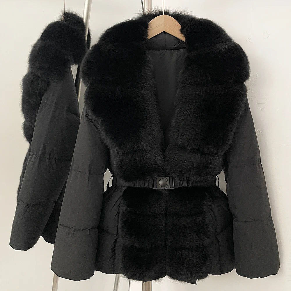 OFTBUY Big Natural Fox Fur Collar Puffer Jacket Female New Autumn Winter Thick Warm Clothes Women Fluffy Real Fur Duck Down Coat