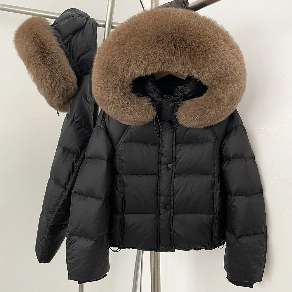 OFTBUY New Autumn Winter Top Clothing Women Tnickened Warm Fluffy Puffer Jacket Femlae Hooded Real Fox Fur Collar Down Caot