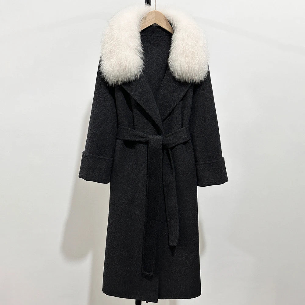 OFTBUY New Autumn Winter Long Clothing Women Natural Fur Woolen Jaket Female Fashion Warm Wool Coat with Real Fox Fur Collar