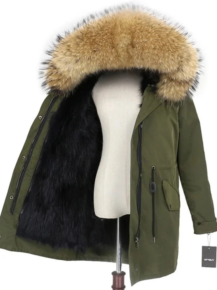 OFTBUY Real Fur Coat Winter Jacket Women Long Parka Waterproof Big Natural Raccoon Fur Collar Hood Thick Warm Real Fox Fur Liner coat
