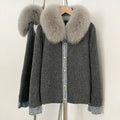 OFTBUY Denim Trim Warm Autumn Winter Fashion Outerwear Sweater Female New Women's Knit Cardigan with Large Real Fox Fur Collar