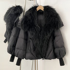 OFTBUY New Women's Duck Down Jacket Whit Large Real Fox Fur Collar Puffy Sleeve Warm Loose Puffer Jacket Winter Luxury Outerwear