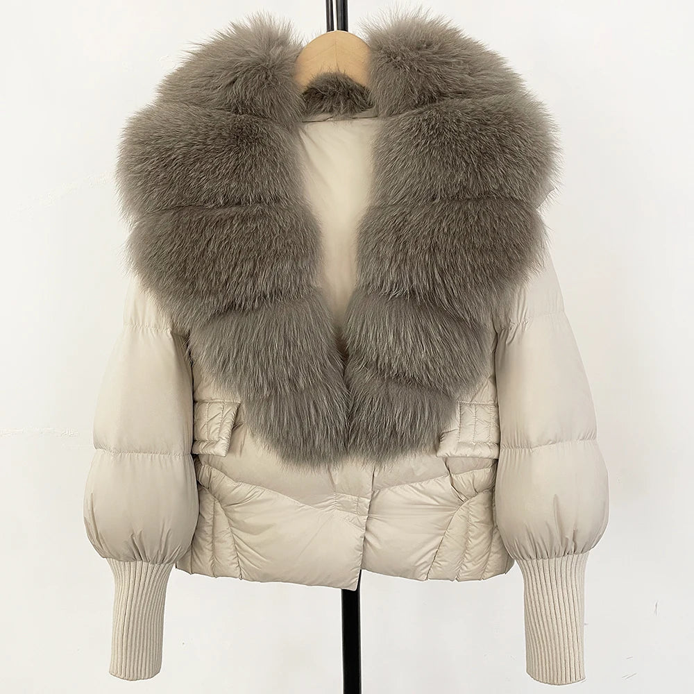 OFTBUY Big Natural Fox Fur Coat Women New Winter 90% White Duck Down Jacket Female Short Puffer Feather Coats Parkas
