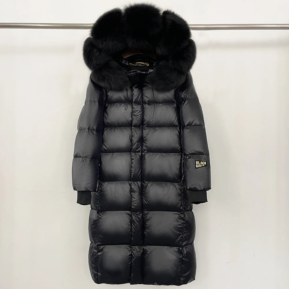 OFTBUY Natural Fox Fur Coat New Winter Clothes Women Fashion Long Hooded White Duck Down Overcoat Real Fur Puffer Jacket Female