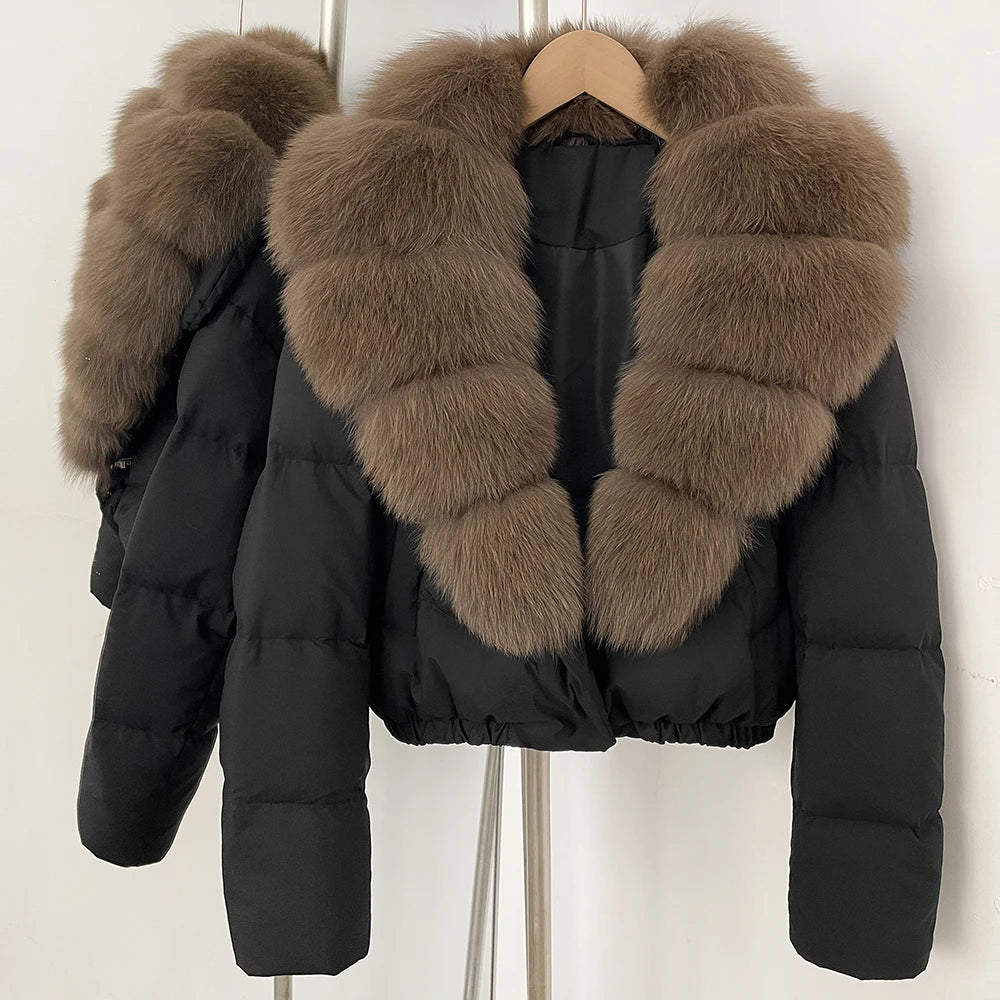 OFTBUY Big Natural Fox Fur Coat Women Autumn Winter Female Parkas 90% White Duck Down Jacket Feather Short Luxury Puffer Coat