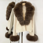 OFTBUY Loose Fit Warm Winter Fashion Lady Outerwear Sweater Female New Women's Knit Cardigan with Large Real Fox Fur Collar