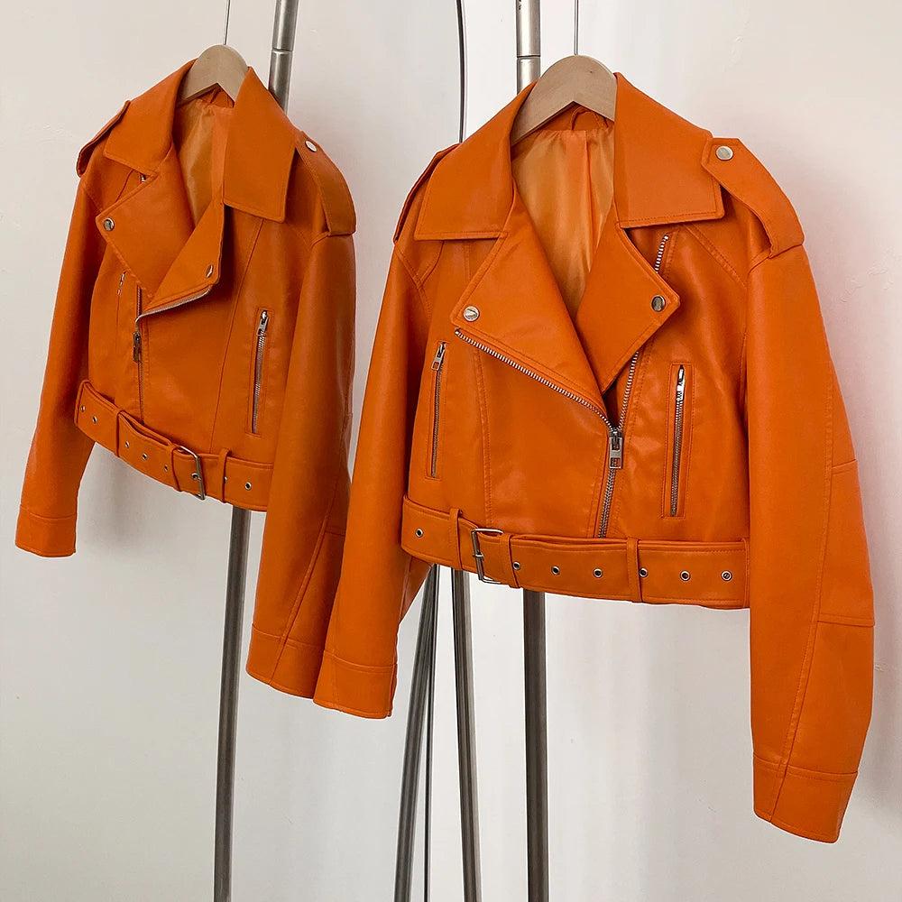 OFTBUY Fashion Faux Leather Jacket Female New Spring Autumn Long Sleeves Fake Leather Clothes Women Short Pu Leather Coat