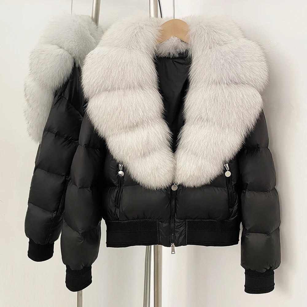 OFTBUY Real Fox Fur Collar Puffer Jacket Female New Winter Top Fluffy Clothing Thick Warm Natural Fur White Duck Down Coat Women