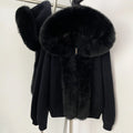 OFTBUY Luxury Viscose Blend Knitted Jacket with Real Fox Fur Hood & Trim - Premium Zip-Up Sweater with Oversized Fur Collar
