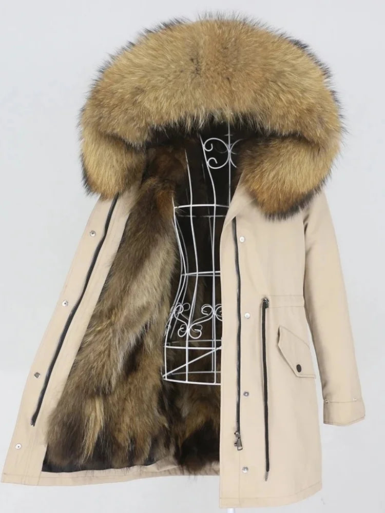OFTBUY Real Fur Coat Winter Jacket Women Long Parka Waterproof Big Natural Raccoon Fur Collar Hood Thick Warm Real Fox Fur Liner coat